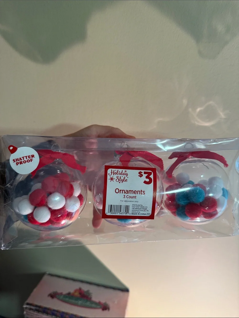 Pom-Pom Fillable Ornaments (Red, White, Blue) - 3 Pack